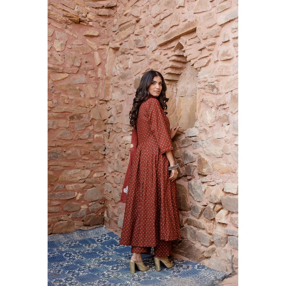 Gulabo Jaipur Padma Brown Anarkali Kurta with Pants & Dupatta (Set of 3)