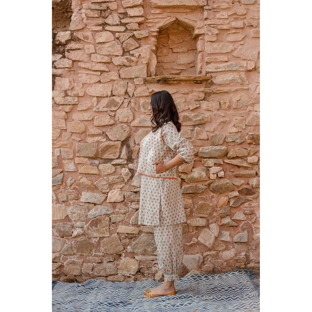 Gulabo Jaipur Qia Sky Kurta with Pants & Jacket (Set of 3)