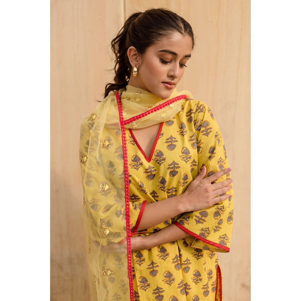 Gulabo Jaipur Noya Yellow Kurta with Pants & Dupatta (Set of 3)