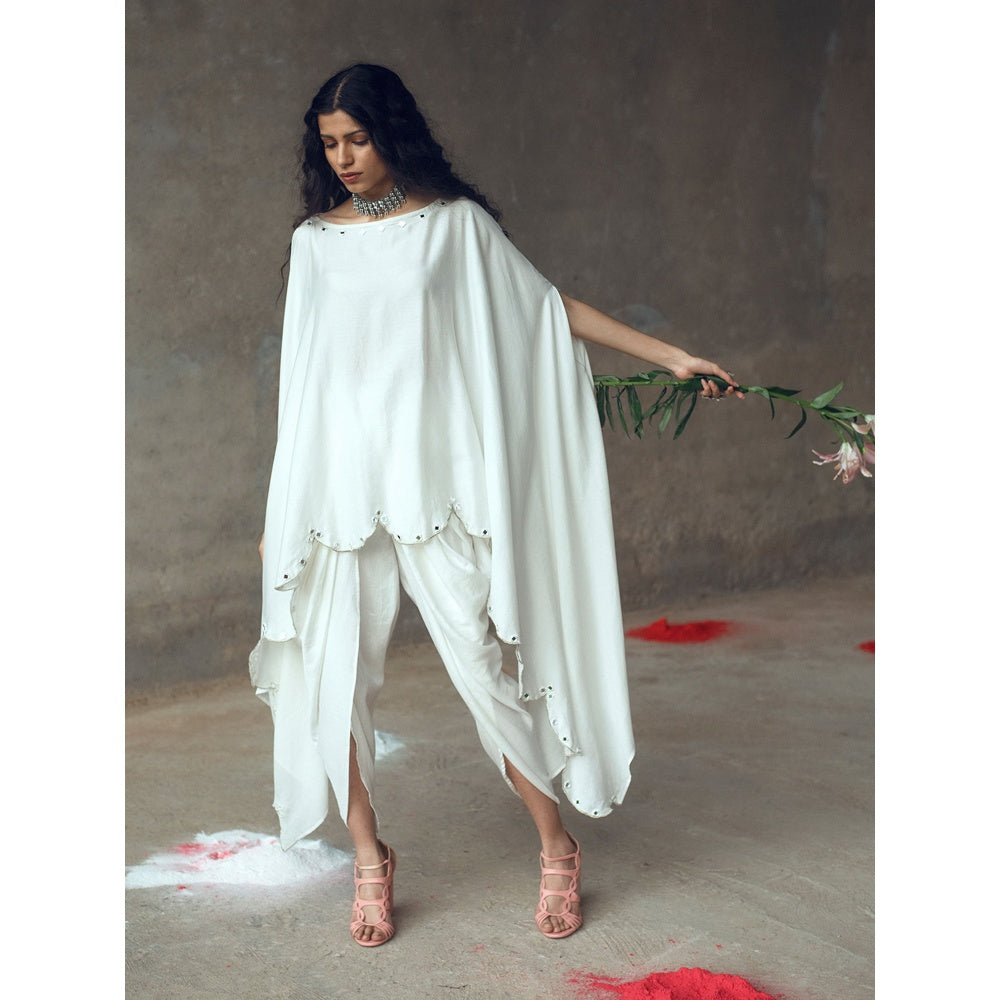Gulaal Rambha White Kaftan With Cowl Pant (Set of 2)