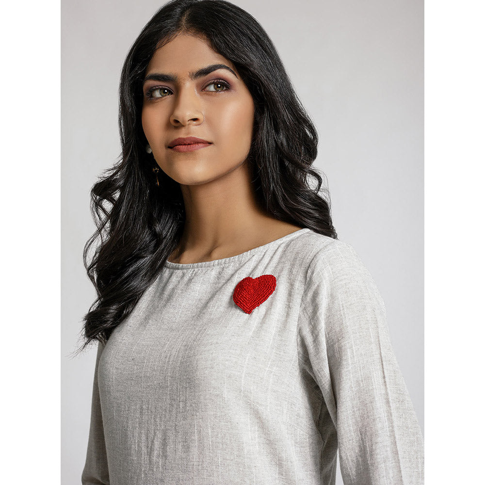 Gulaal Grey Cotton Heart Embroidery Dress