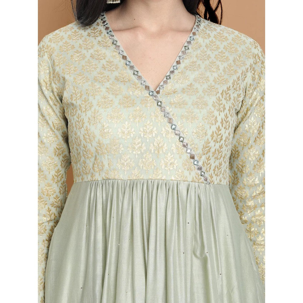 HAAVI BY PURAB Women Green Chanderi Silk Embroidered Kurta with Palazzo