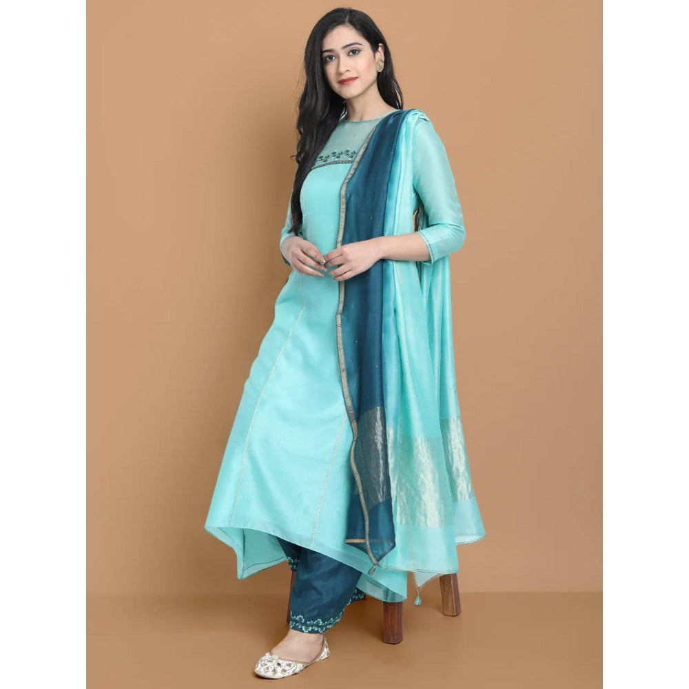 HAAVI BY PURAB Women Pink Chanderi Silk Embroidered Kurta with Palazzo