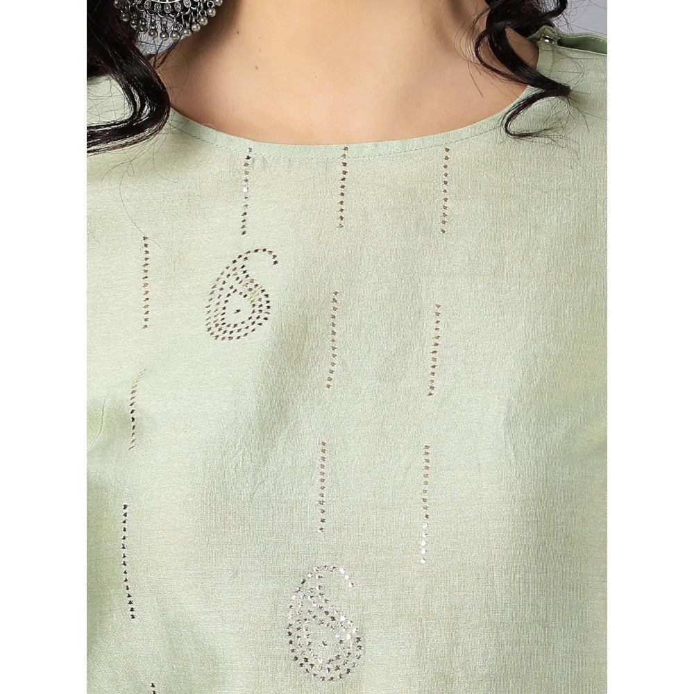 HAAVI BY PURAB Women Yellow Chanderi Embroidered Kurta with Palazzo