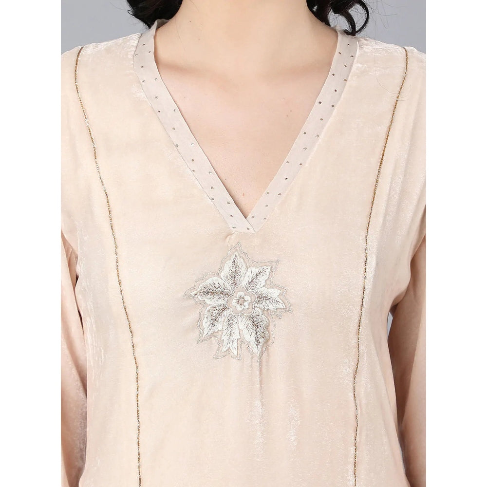 HAAVI BY PURAB Viscose Velvet Embroidered Gota Work Ivory Kurta