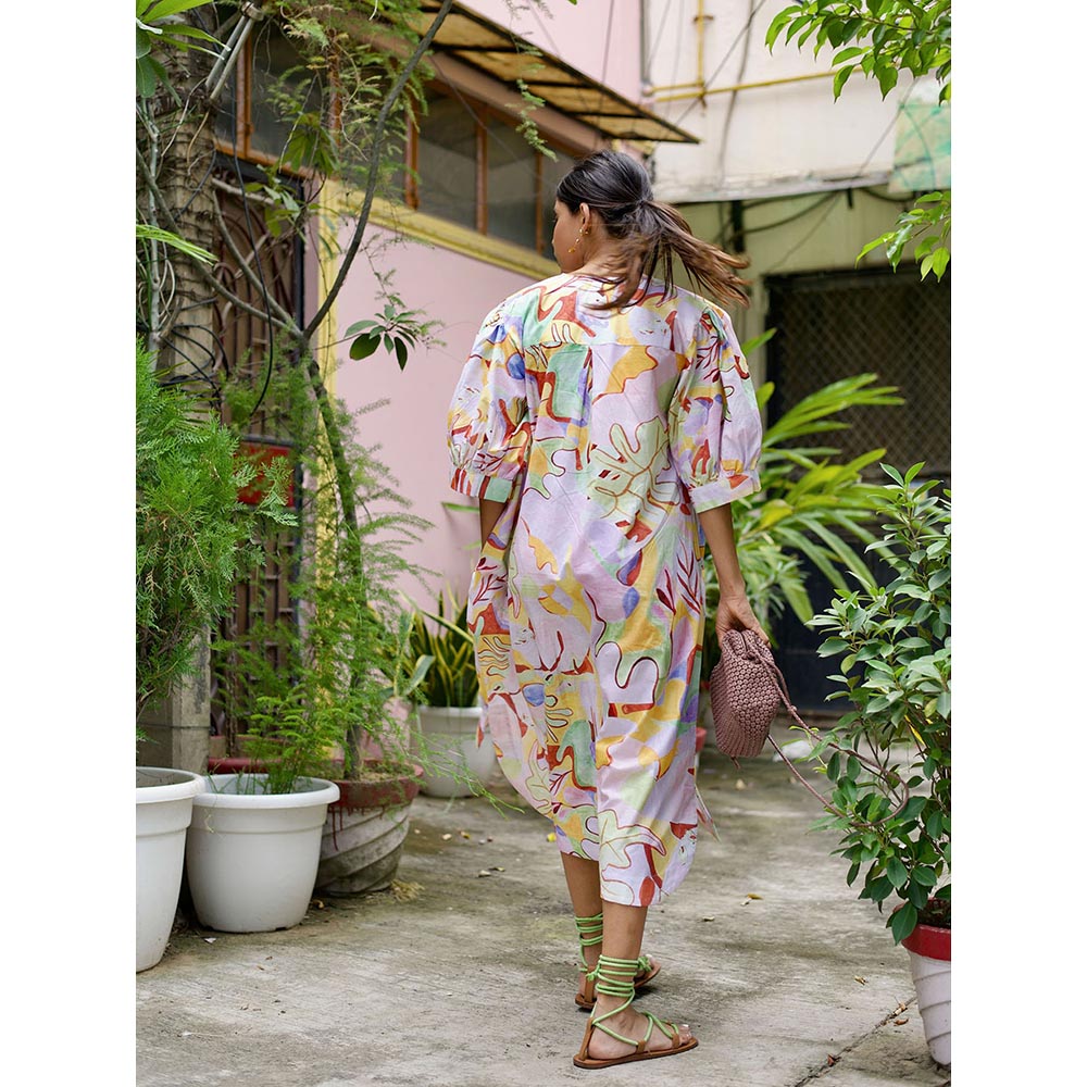 Happi Space Alula Midi Dress In Eden Print-White