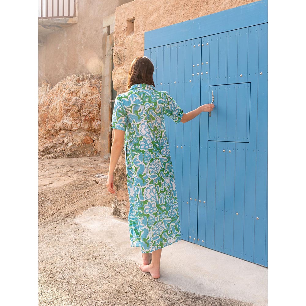 Happi Space Honeydew Kaftan In Azure Print