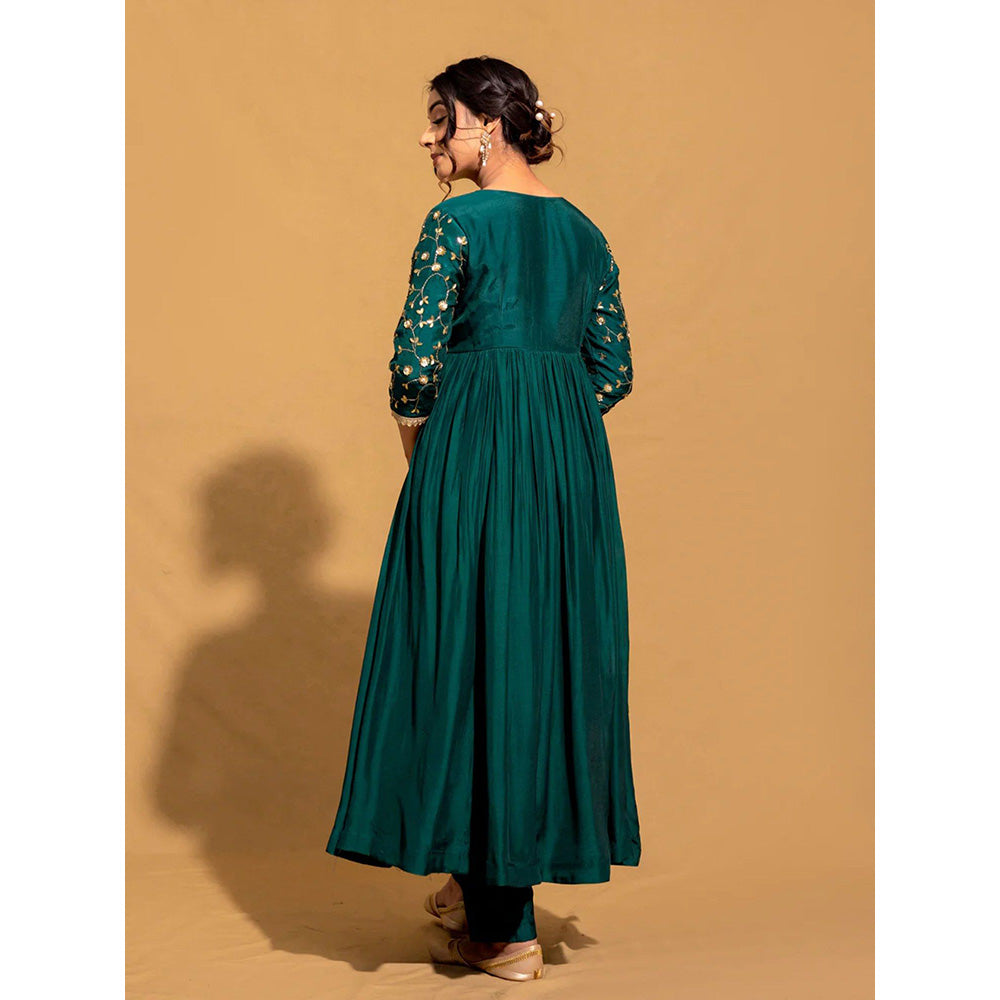 Harleen Kaur Green Embroidered Anarkali with Pant and Dupatta