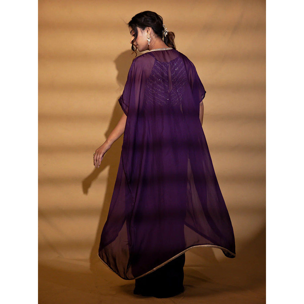 Harleen Kaur Purple Embroidered Crop Top with Skirt and Cape
