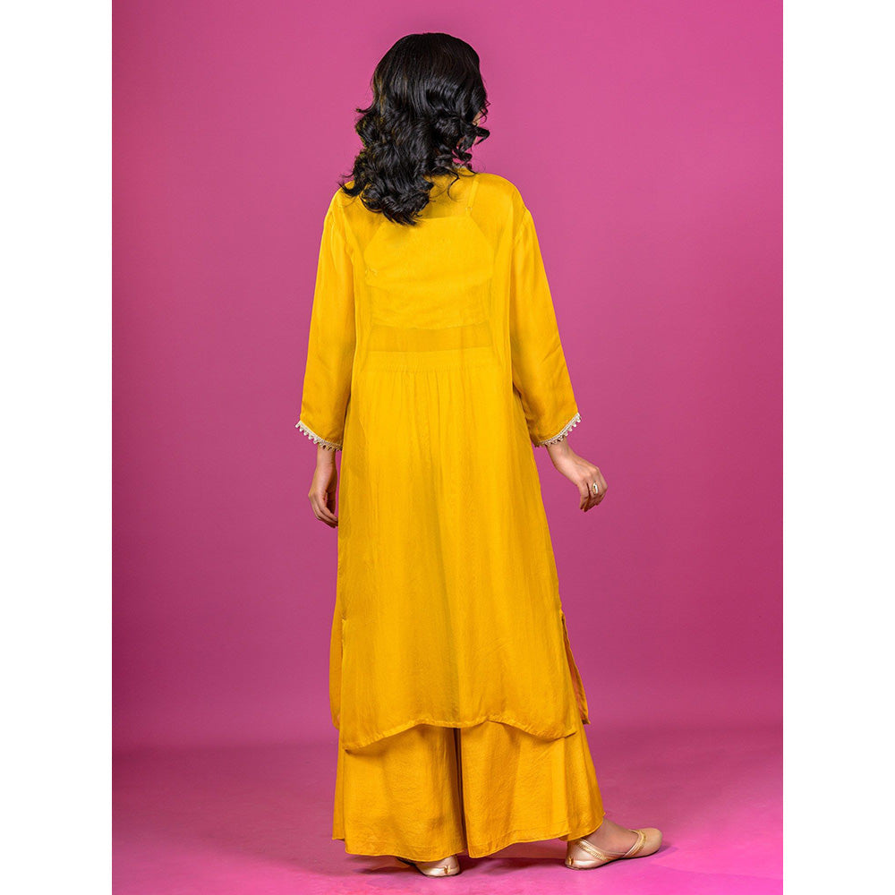 Harleen Kaur Yellow Embroidered Crop Top with Palazzo and Jacket