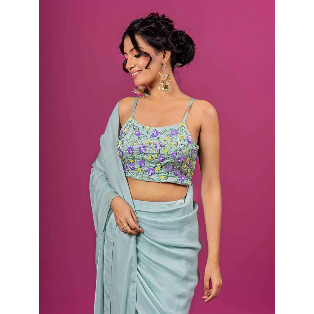 Harleen Kaur Sky Blue Pre-Draped Saree with Stitched Blouse