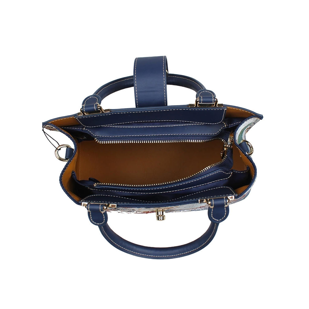 HENNEY BEAR Blue Hummingbird Top Handbag with Detachable Strap