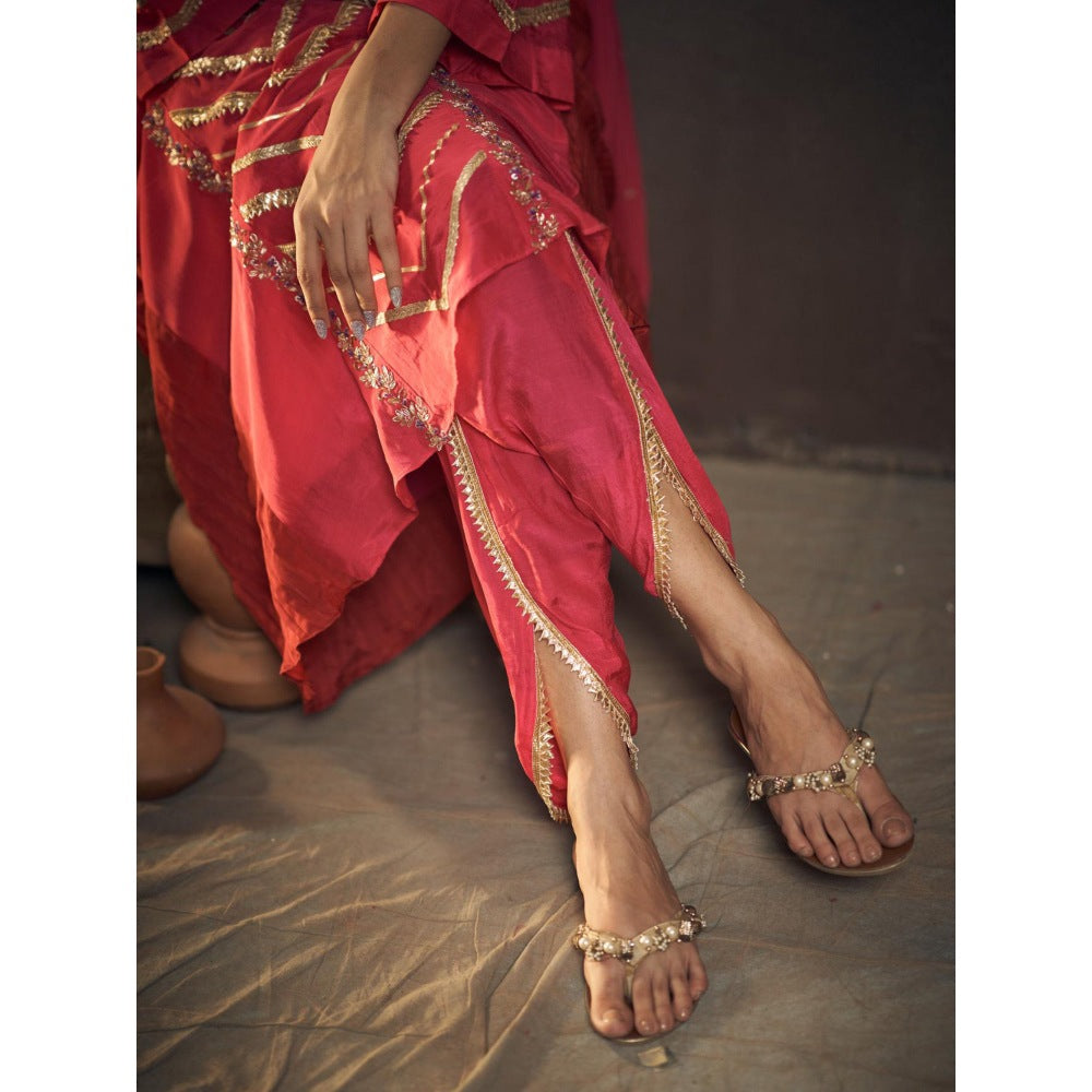 Hirika & Dhruti Pink Gotta Kurta with Dhoti and Dupatta (Set of 3)