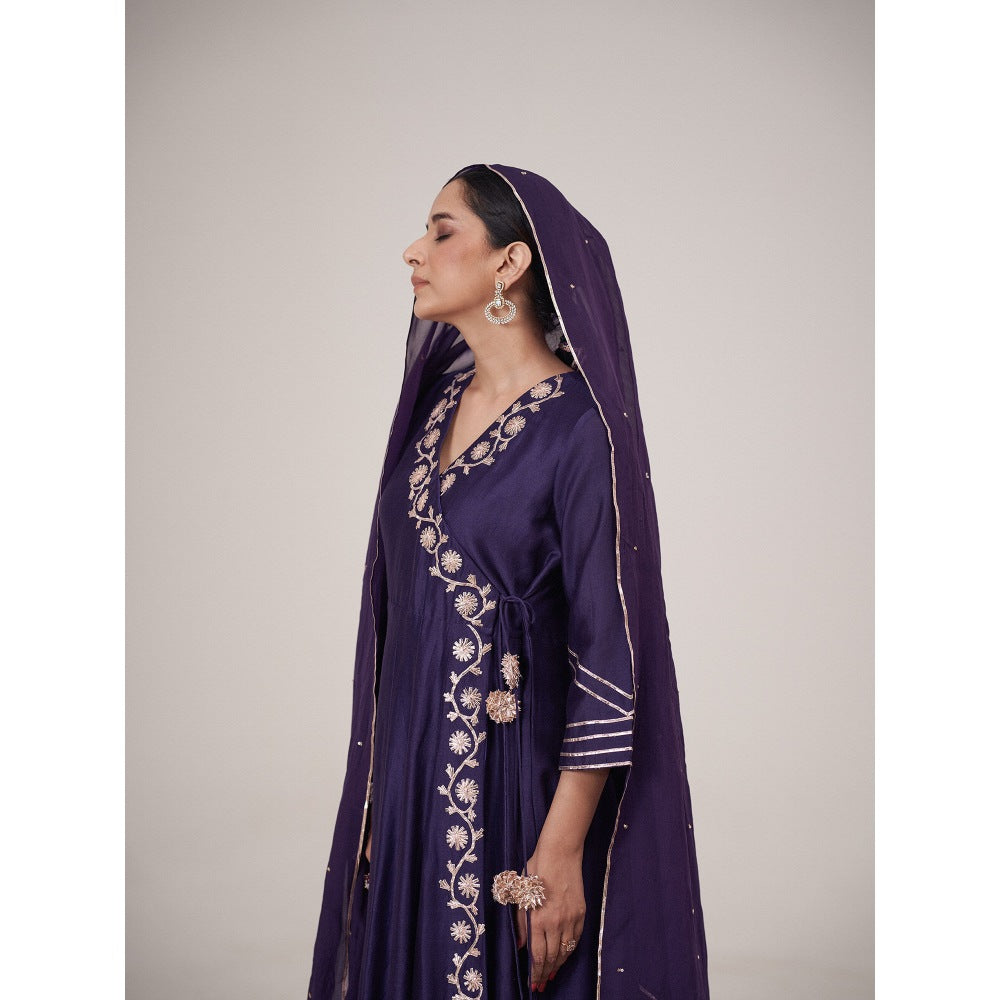 Hirika & Dhruti Blue Flower Gotta Angarkha with Pant and Dupatta (Set of 3)