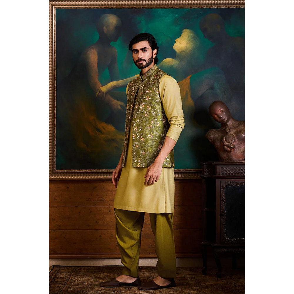 HISTORI Olive Kurta with Jacket and Salwar