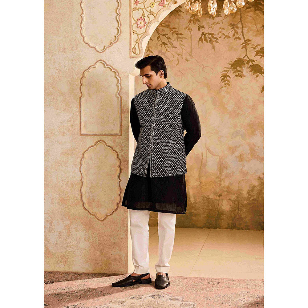 HISTORI Black Kurta with Jacket and Pant
