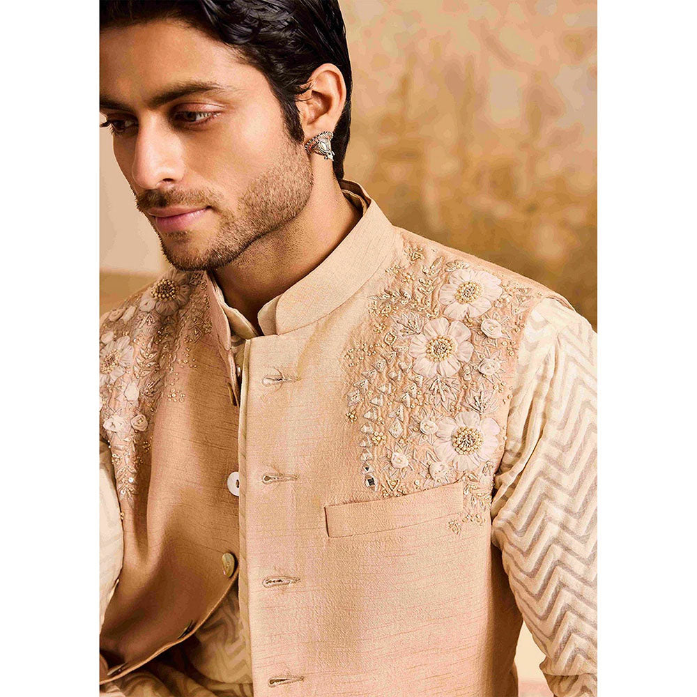 HISTORI Beige Floral Kurta with Jacket and Churidar