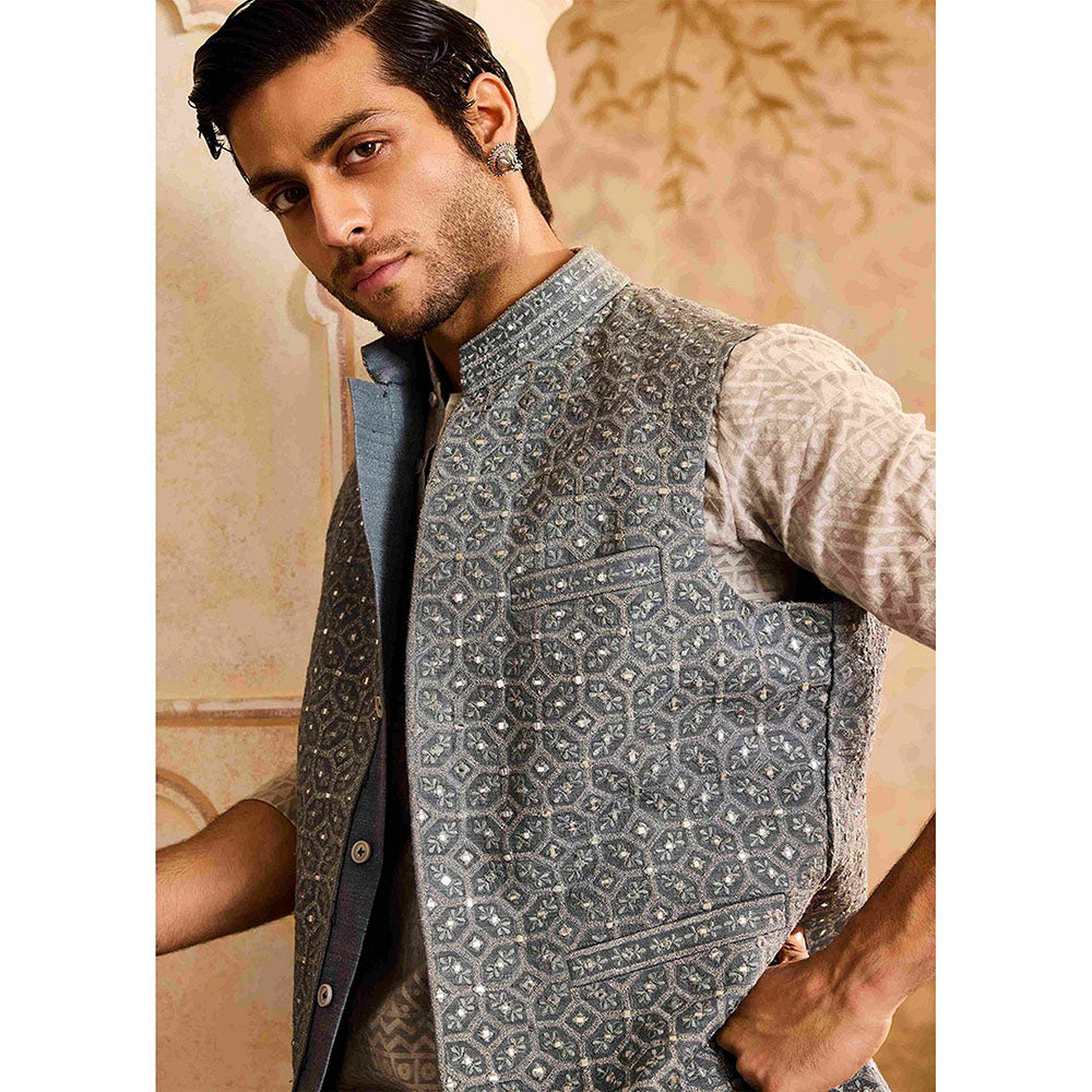 HISTORI Grey Kurta with Jacket and Pant