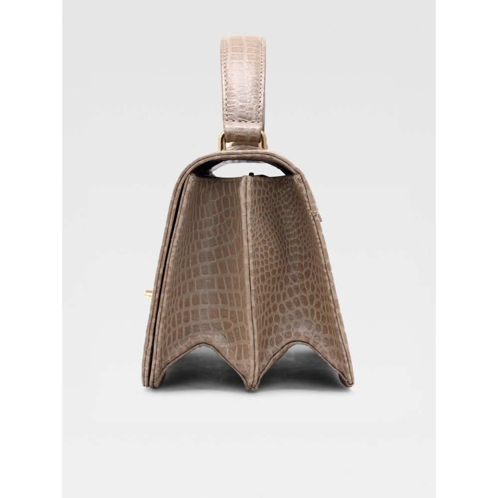 Hoche Paris Terra Croc Leather Sling Bag - Beige