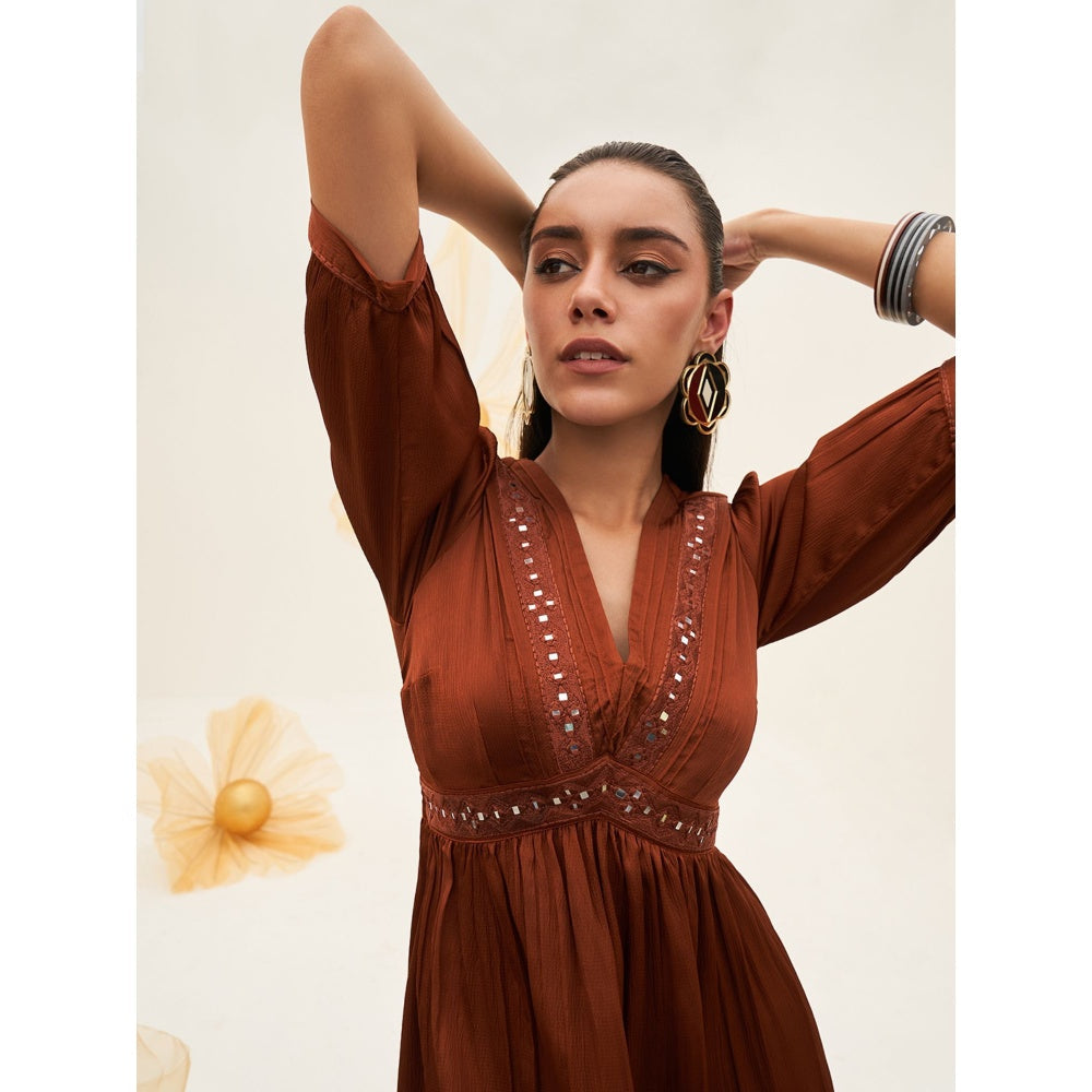 House of Fett Cocoa Mosaic Maxi Dress - Brown