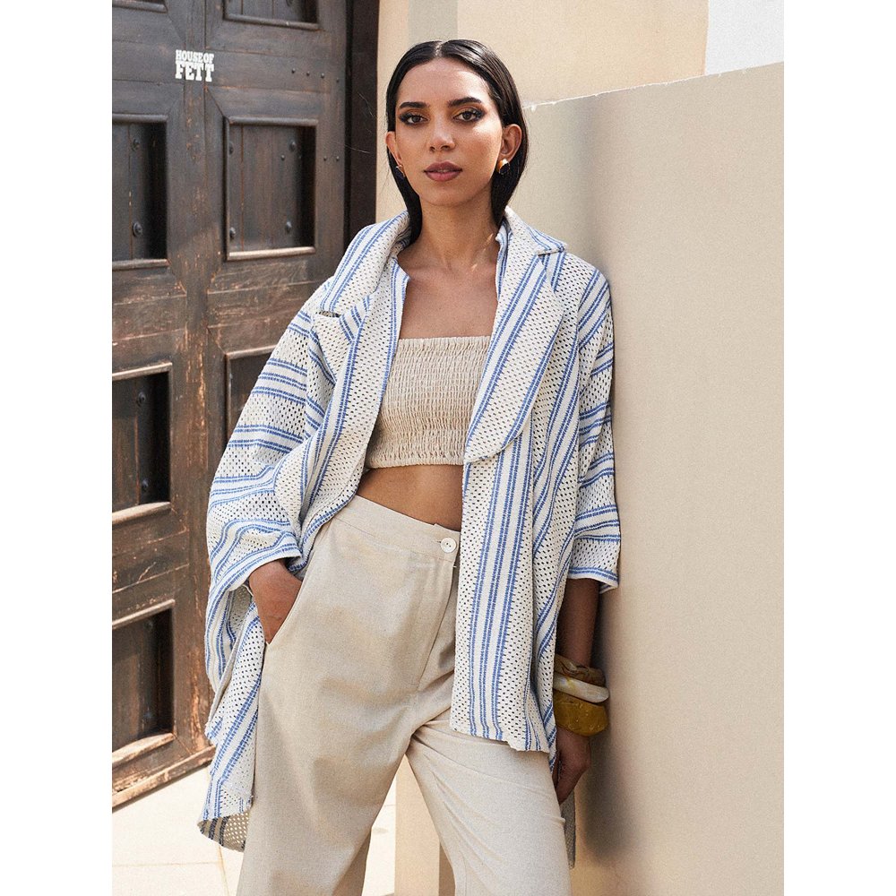 House of Fett Stripe Crochet Multi-Color Top with Pant and Jacket