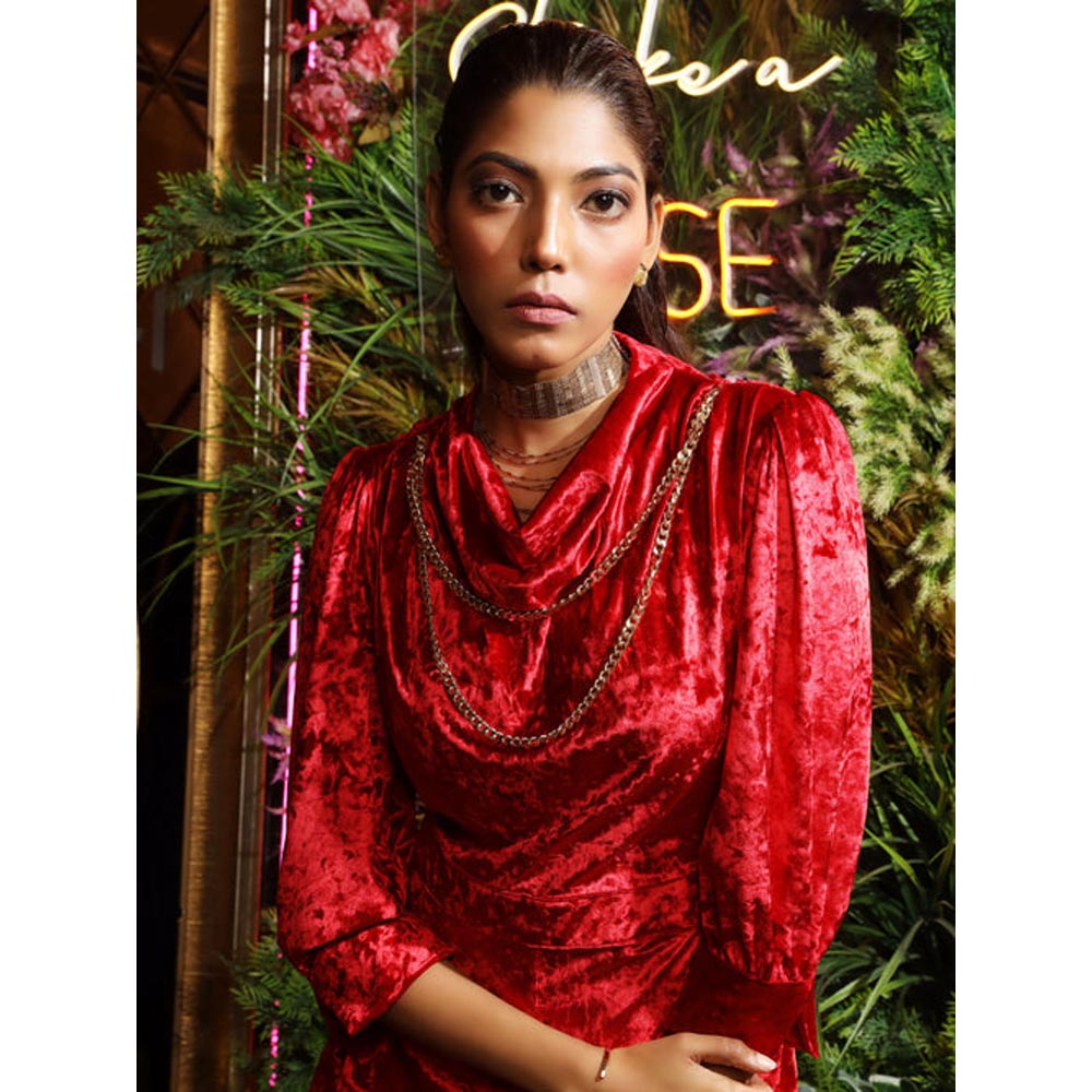 House of Fett Moulin Rouge Jumpsuit With Chain - Red