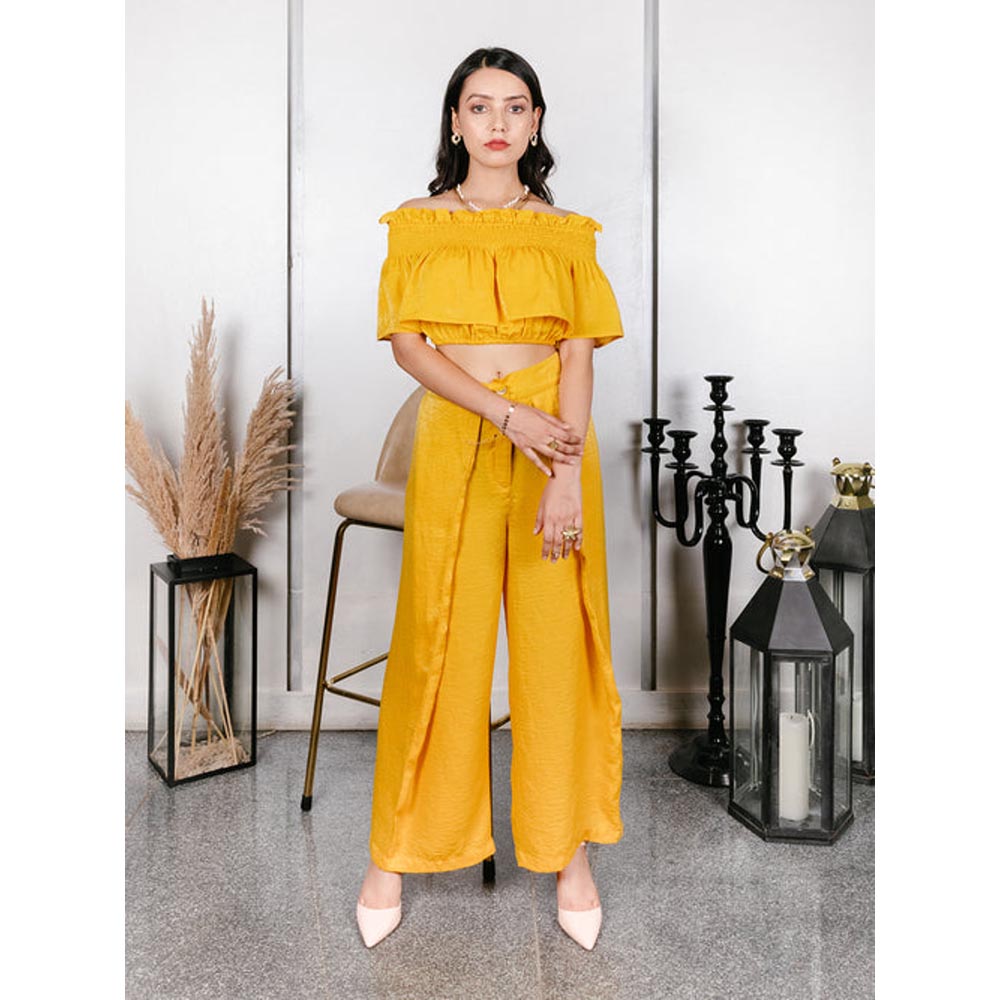 House of Fett Womens Belloni as Solid Yellow Overlap Pant