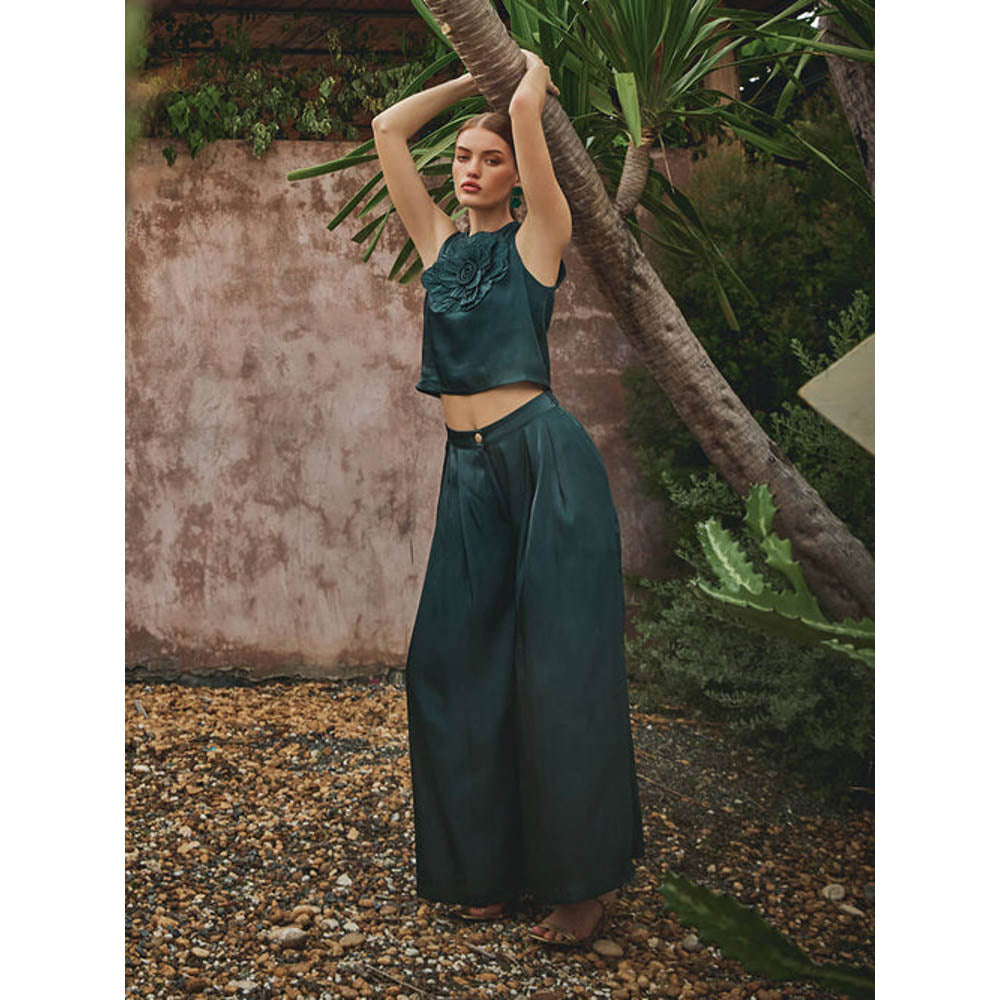 House of Fett Diana Organza Applique Floral Co-Ord Set - Green