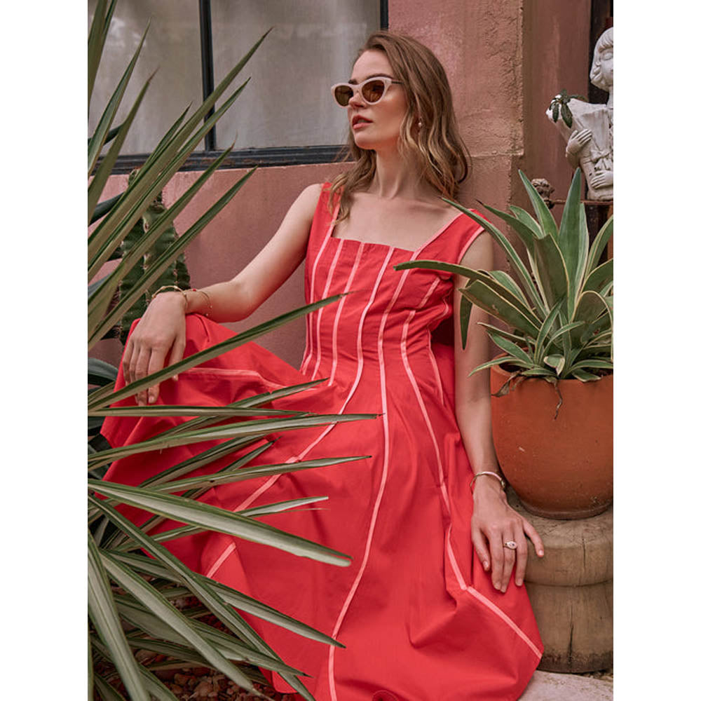 House of Fett The Townie Fit And Flare Piping Dress - Orange