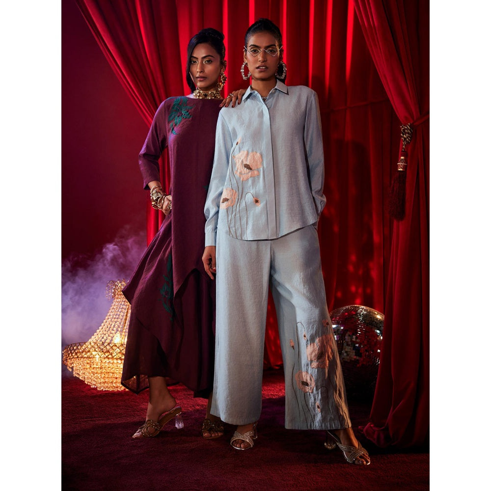 House of Fett Womens Embroidered Blue Co-Ord Set