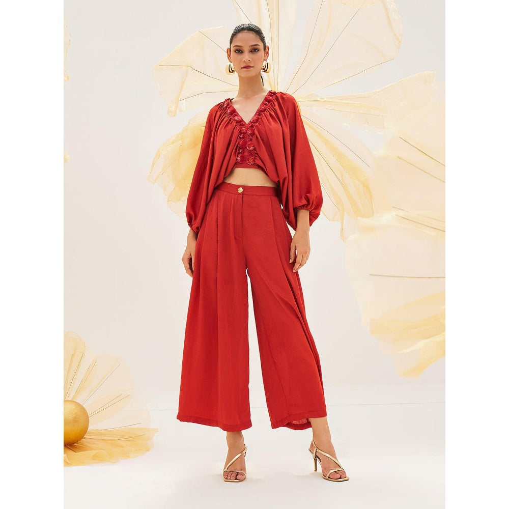 House of Fett Rosamore Red Top with Pant Co-Ords