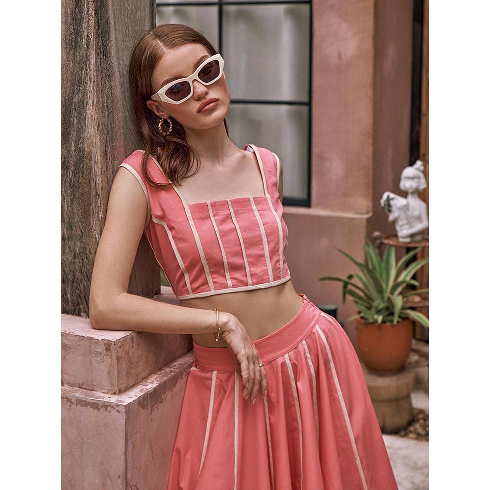 House of Fett Womens Carol Solid Coral Midi Skirt