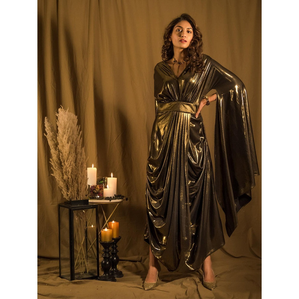 House of Fett Le Bain Gold Metallic Gown A Line Dress