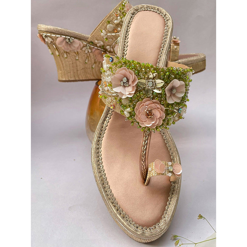 House of Vian Firdauz Gold Embroidered Wedges