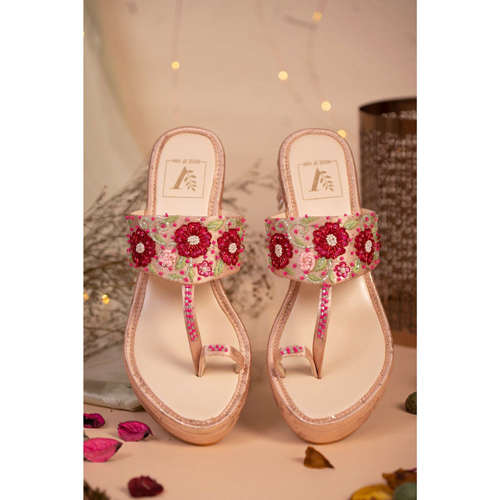 House of Vian Rouge Pink Embellished Wedges