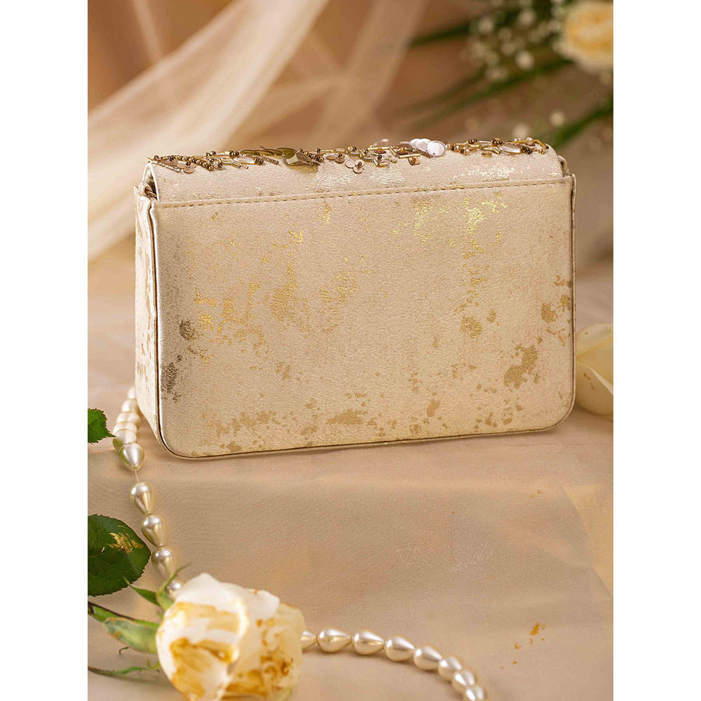 House of Vian Aziza Gold Embellished Clutch Bag for Women