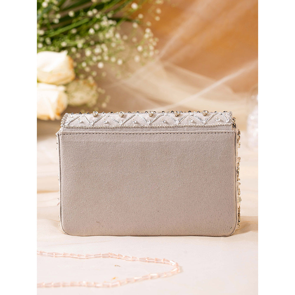 House of Vian Rooh Grey Embellished Clutch Bag for Women