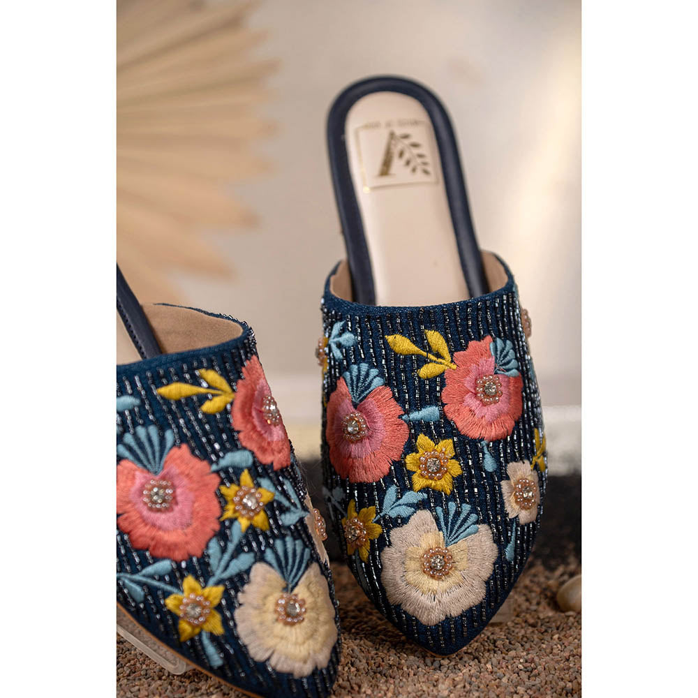 House of Vian Daisy Embroidered Mule Flats