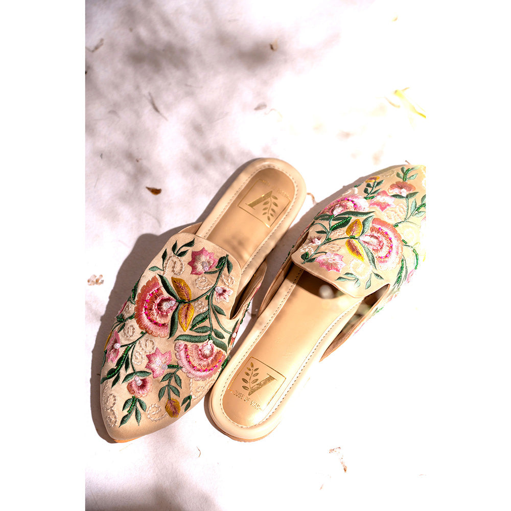 House of Vian Ivy Embroidered Mule Flats
