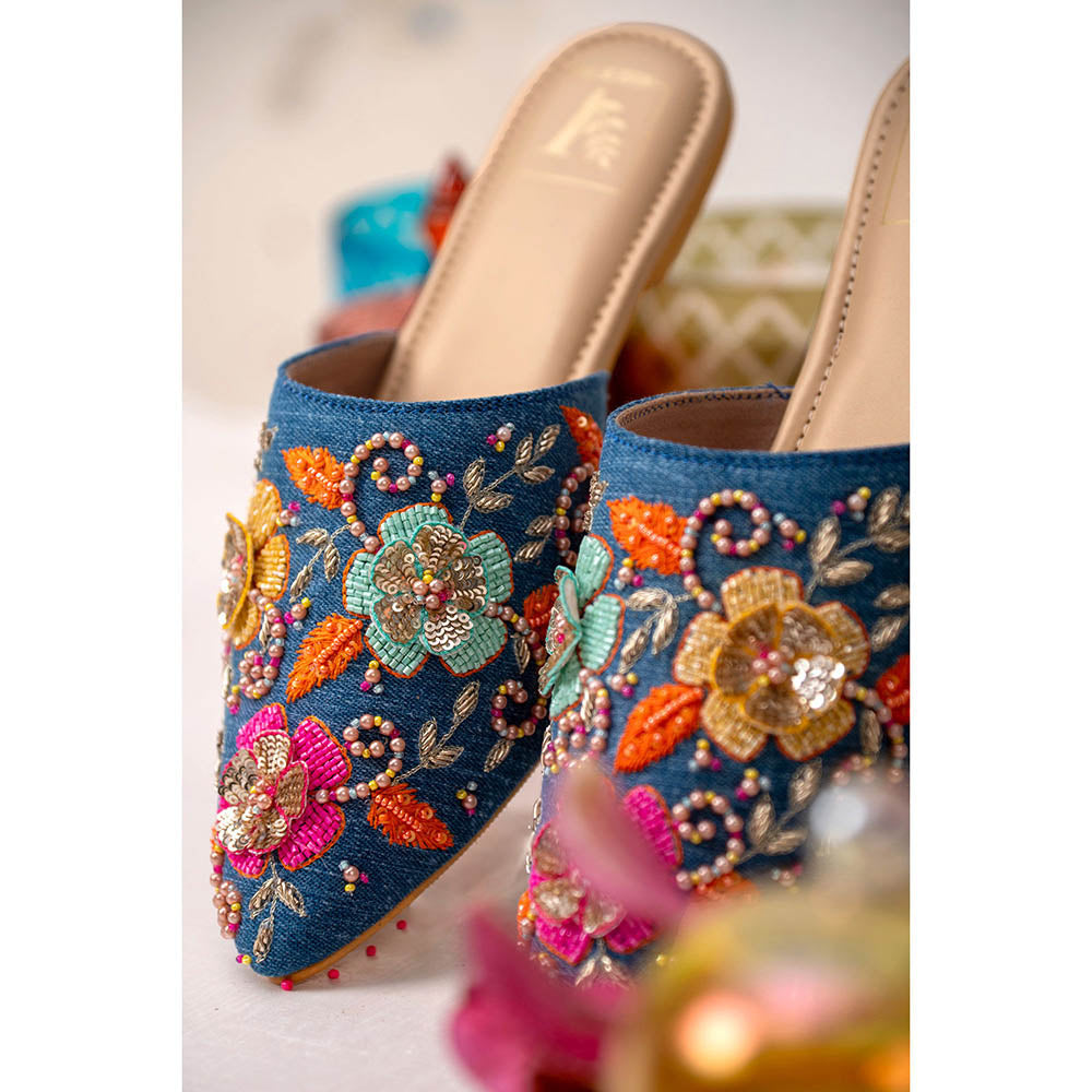 House of Vian Ziva Embroidered Mule Flats