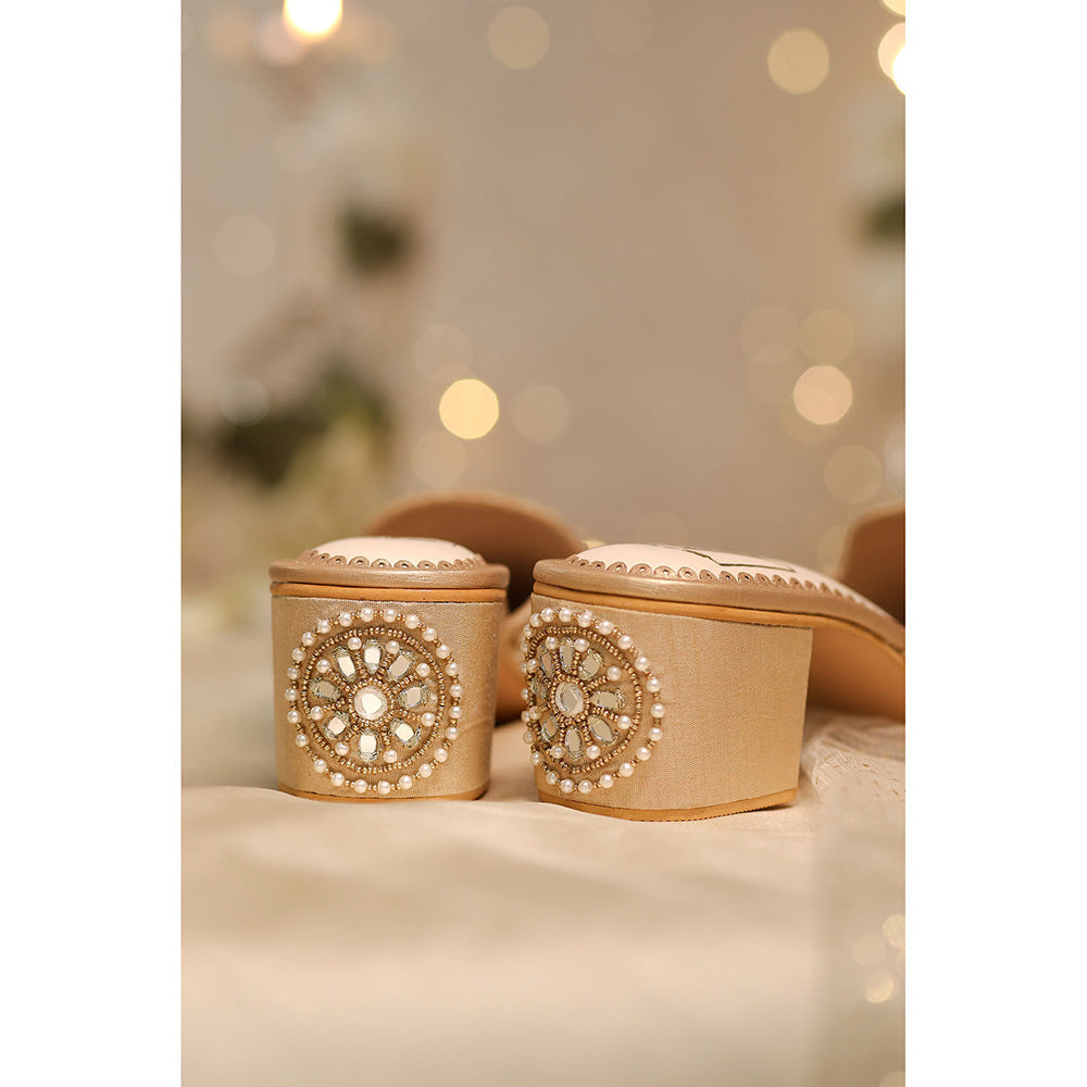 House of Vian Jharokha Gold Embroidered Mule Heels