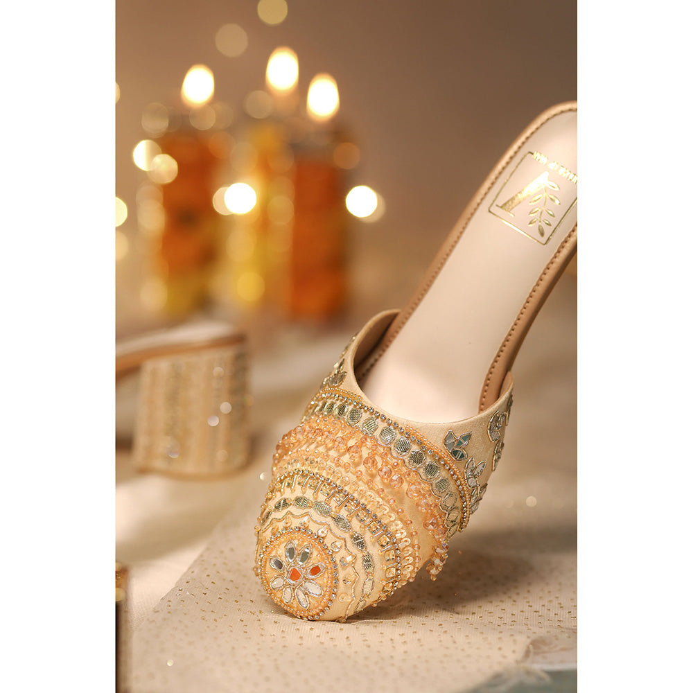 House of Vian Zoya Gold Embroidered Mule Heels
