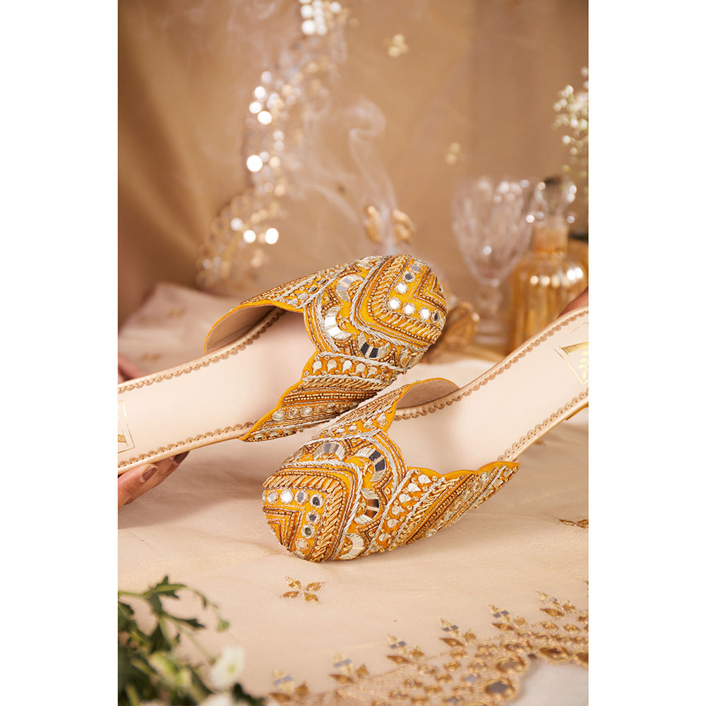 House of Vian Women Mustard Mahira Heeled Mules