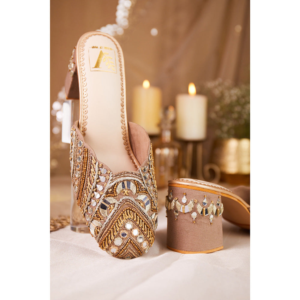 House of Vian Women Beige Mahira Heeled Mules