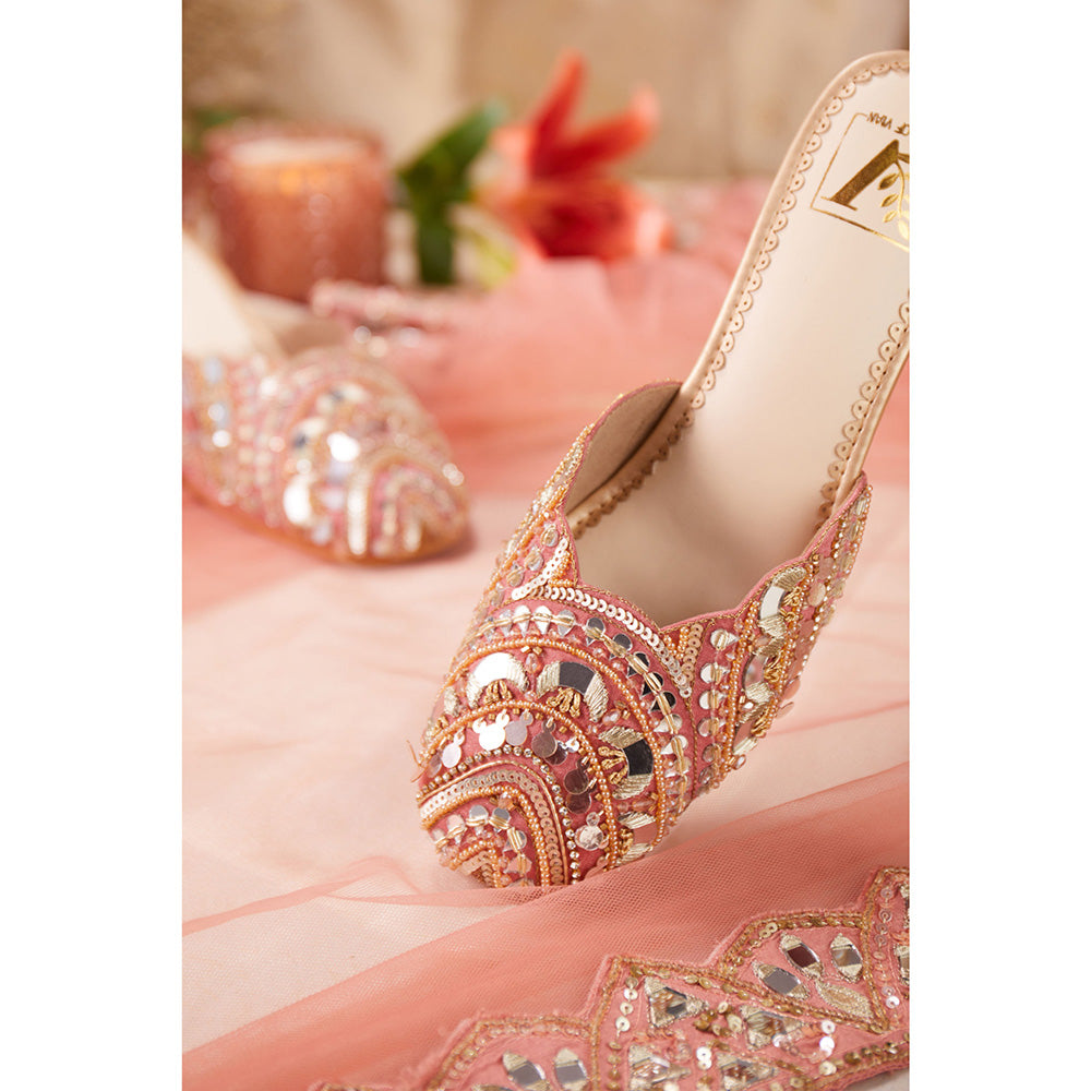 House of Vian Women Pink Mahnaz Heeled Mules