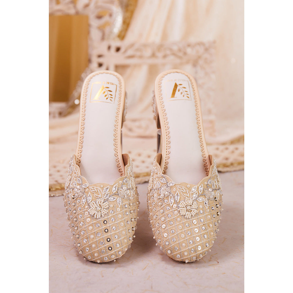 House of Vian Women Cream Chandani Heeled Mules
