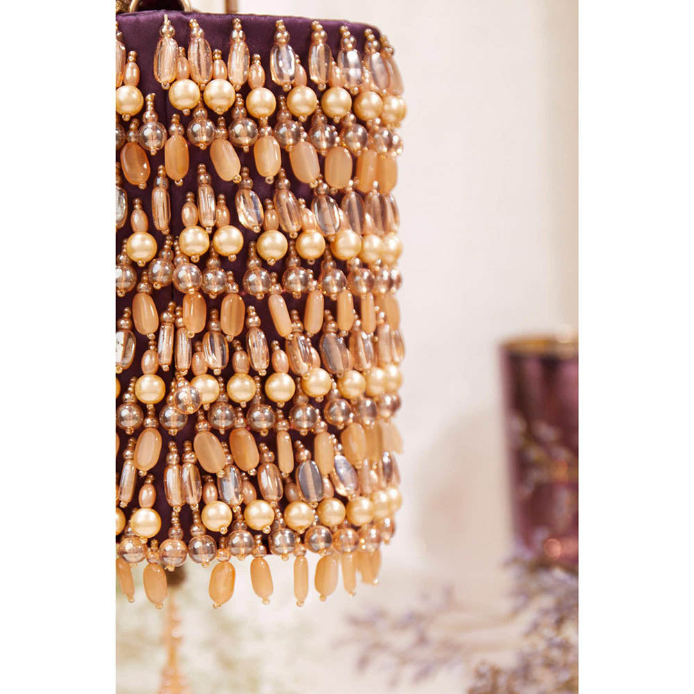 House of Vian Women Embellished Rose Gold Potli