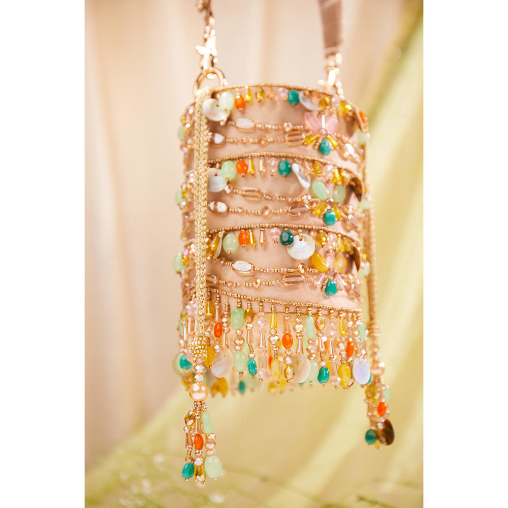 House of Vian Women Embellished Rose Gold Potli