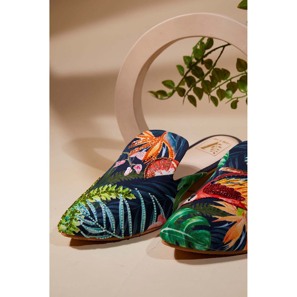 House of Vian Navy Blue Parrot Paradise Mules