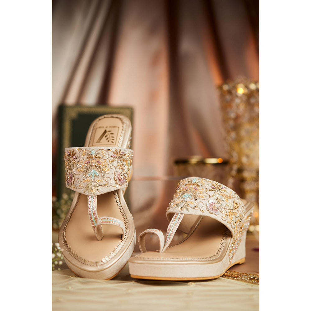 House of Vian Gulzaar Gold Embellished Wedges